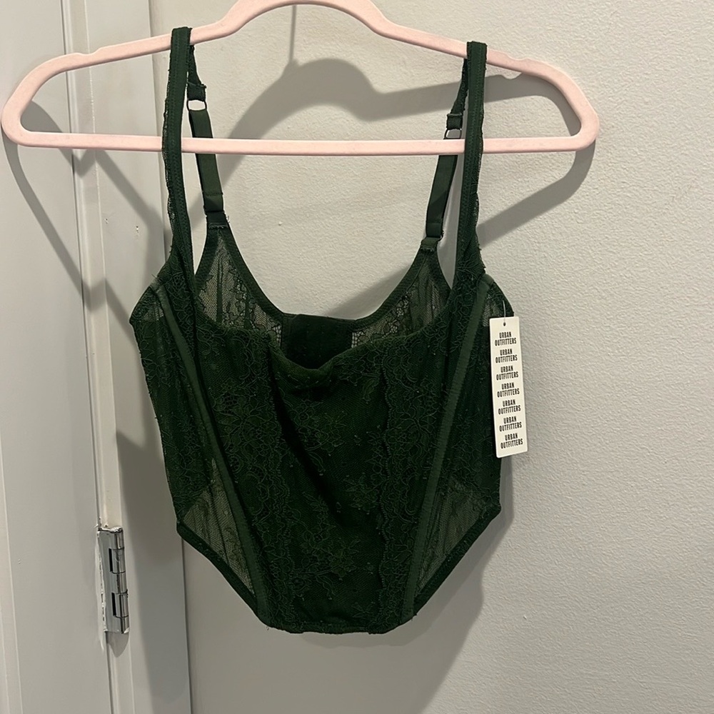 urban outfitters lace dark green corset style top